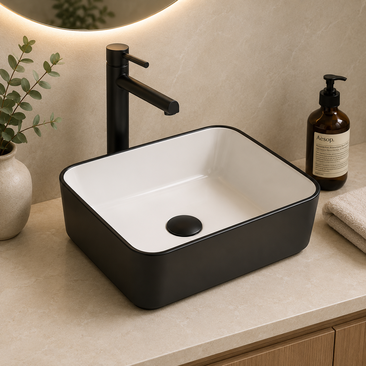 Bowl Rectangular Blanco + Línea Negra